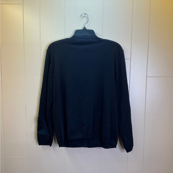 Escada Beaded Fur Wool Blend Cardigan Sweater Size Large Solid Black - Picture 6 of 8